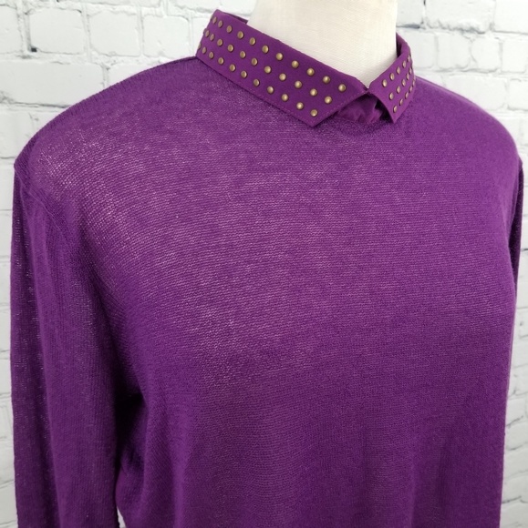 AMANDA GREEN | purple stud collared light sweater - Picture 2 of 6